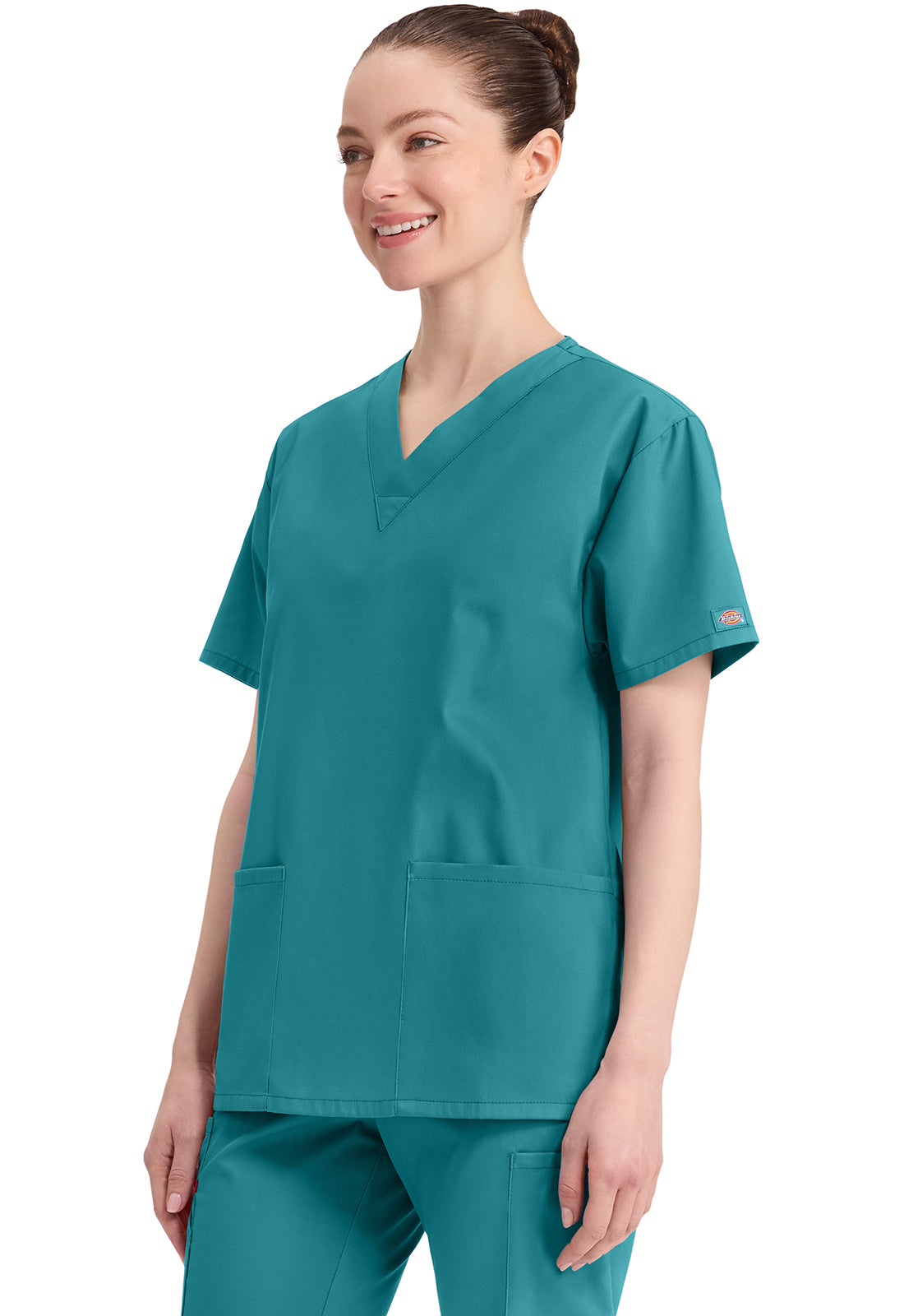Top met V-hals in Caribisch blauw dames met modern classic pasvorm en zijsplitten DKE86706