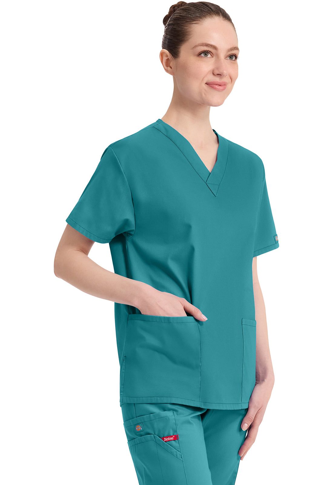 Top met V-hals in Caribisch blauw dames met modern classic pasvorm en zijsplitten DKE86706