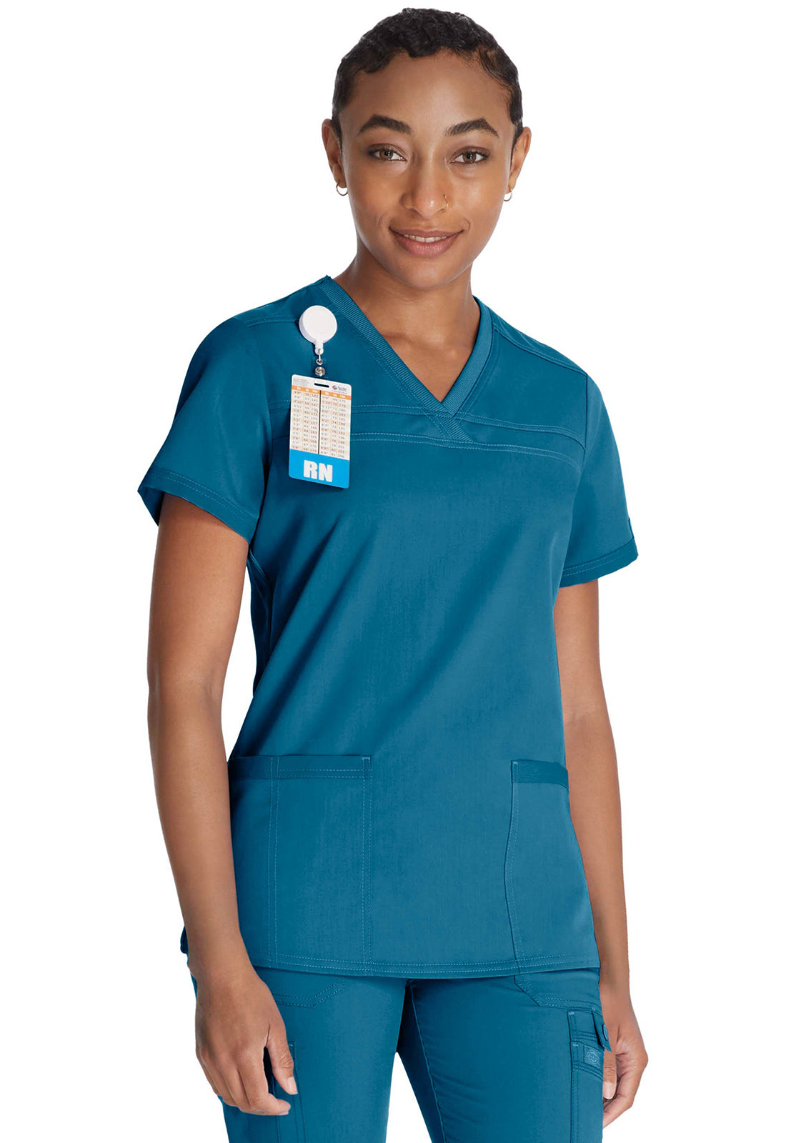 Top met V-hals en ribgebreide panelen dames met contemporary fit en stretchstof