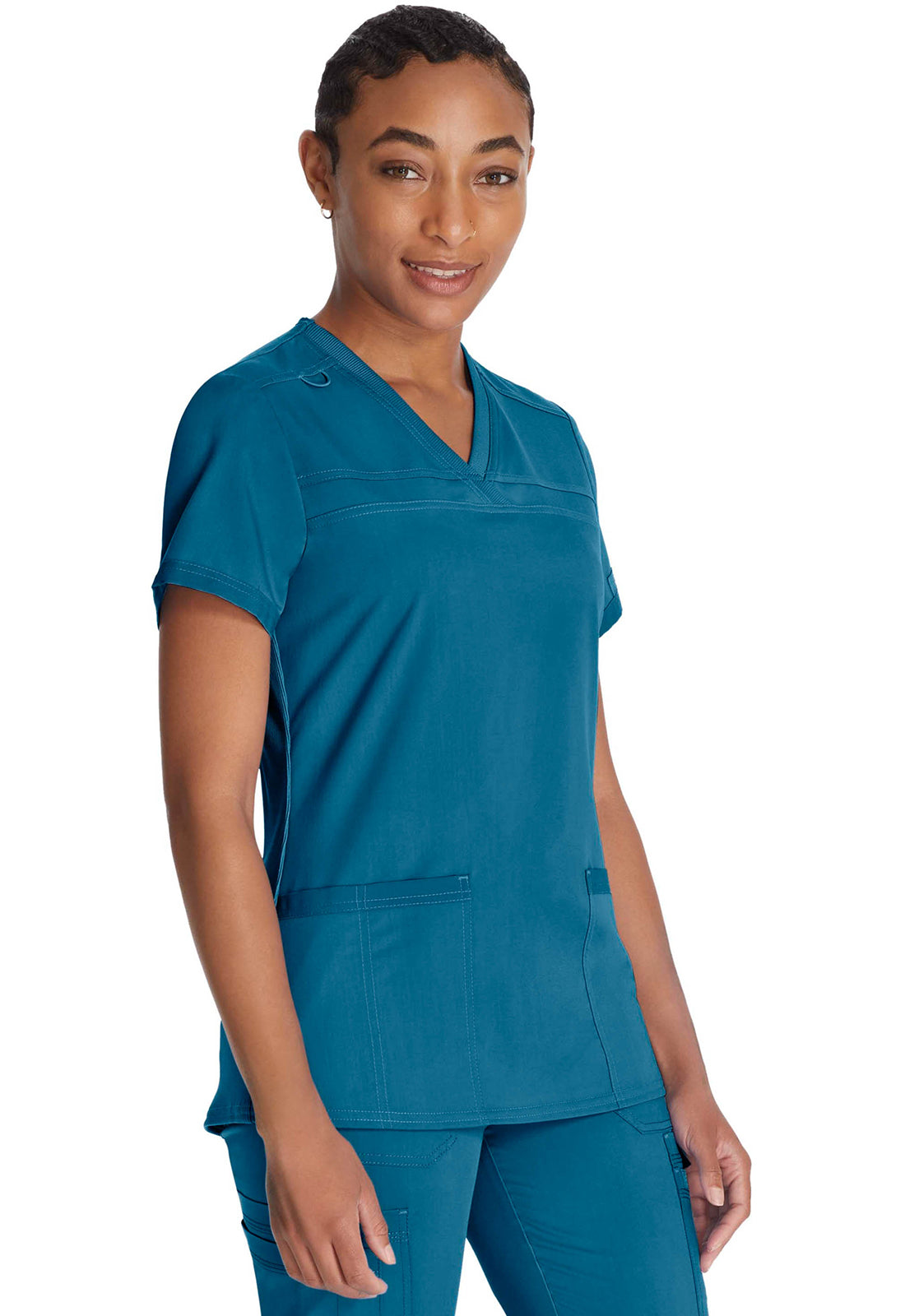 Top met V-hals en ribgebreide panelen dames met contemporary fit en stretchstof