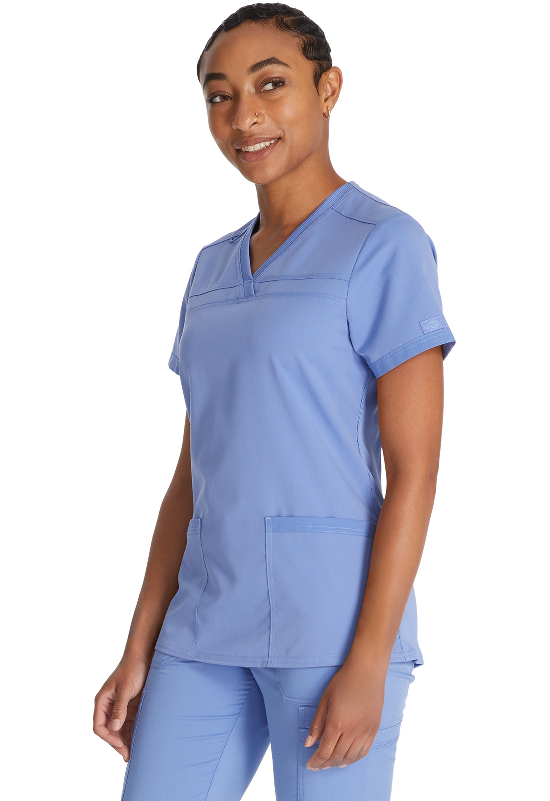 Top met V-hals en ribgebreide panelen dames met contemporary fit en stretchstof