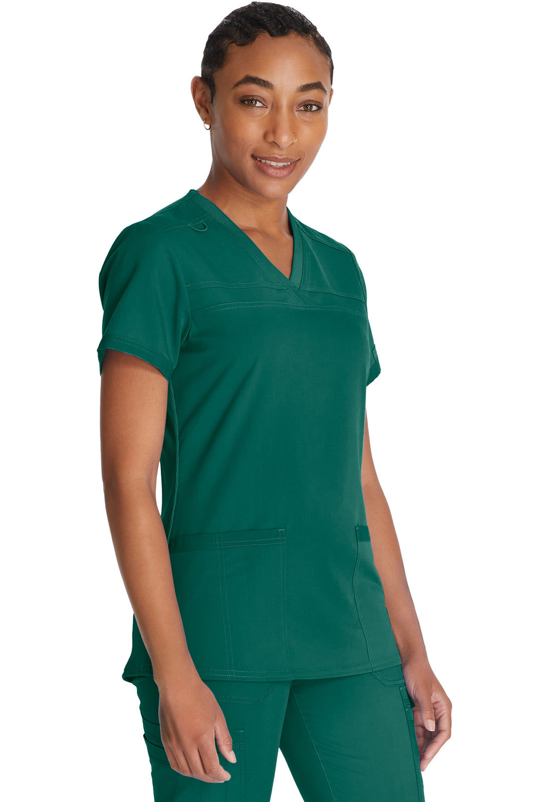 Top met V-hals en ribgebreide panelen dames met contemporary fit en stretchstof