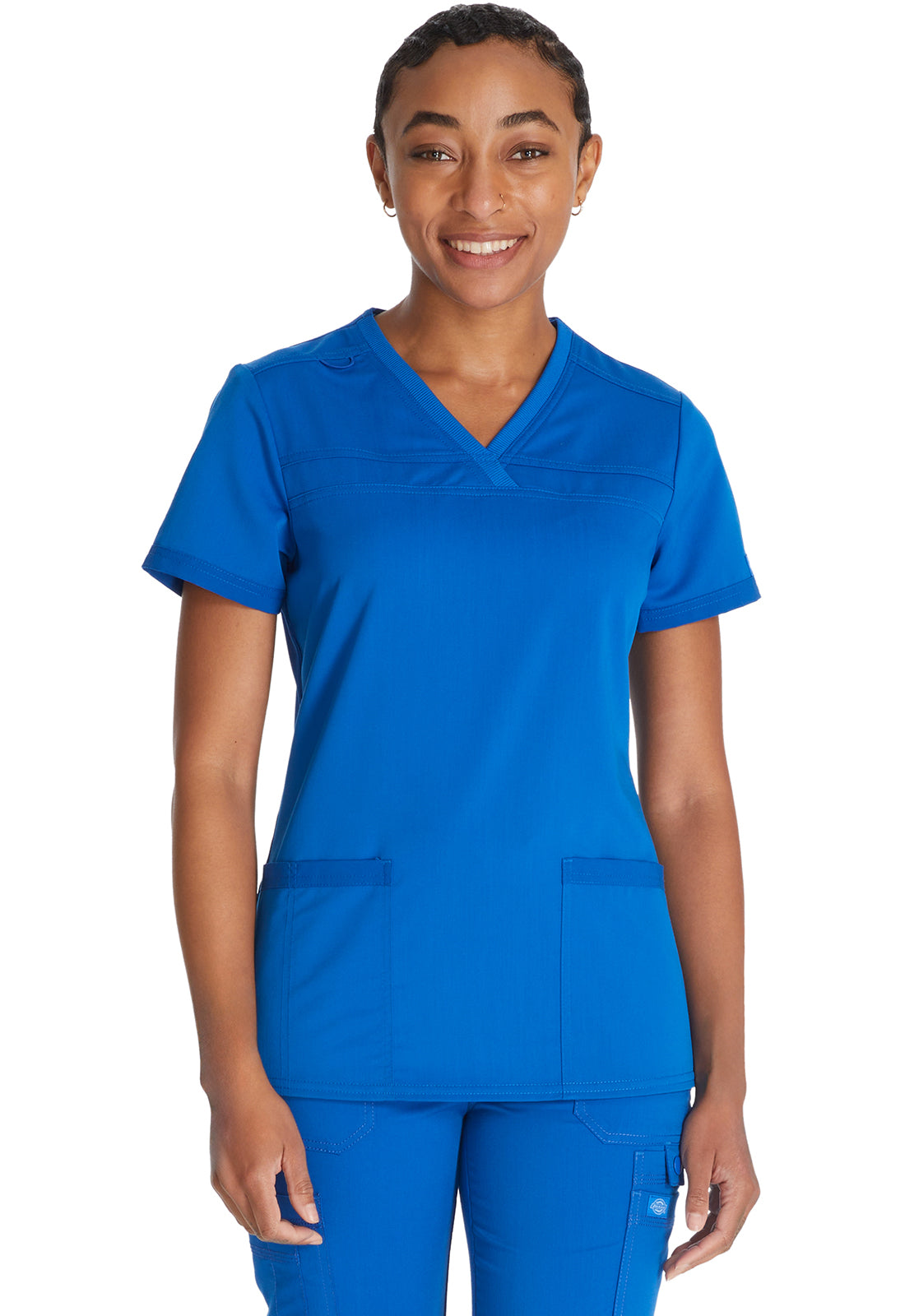 Top met V-hals en ribgebreide panelen dames met contemporary fit en stretchstof