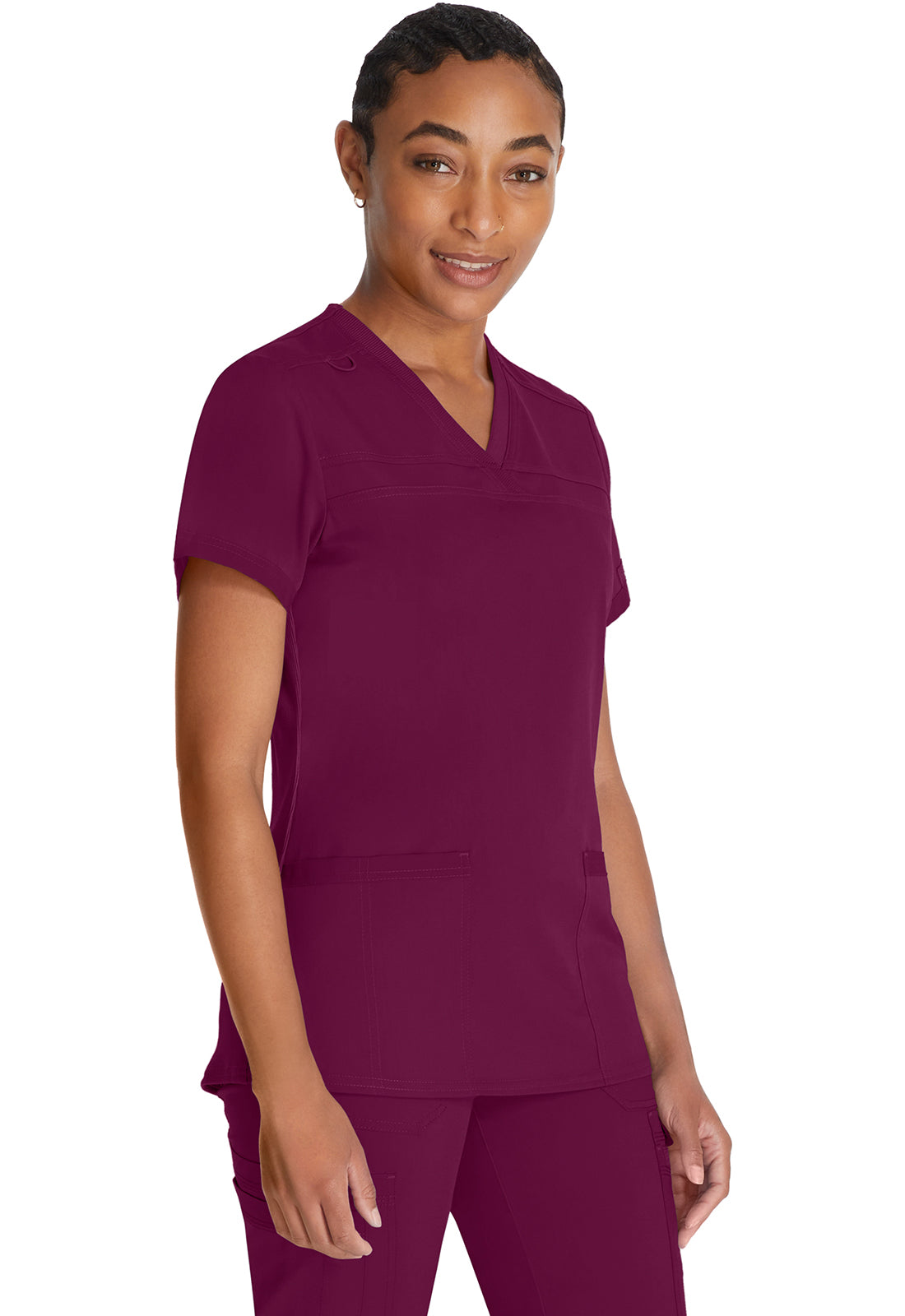 Top met V-hals en ribgebreide panelen dames met contemporary fit en stretchstof