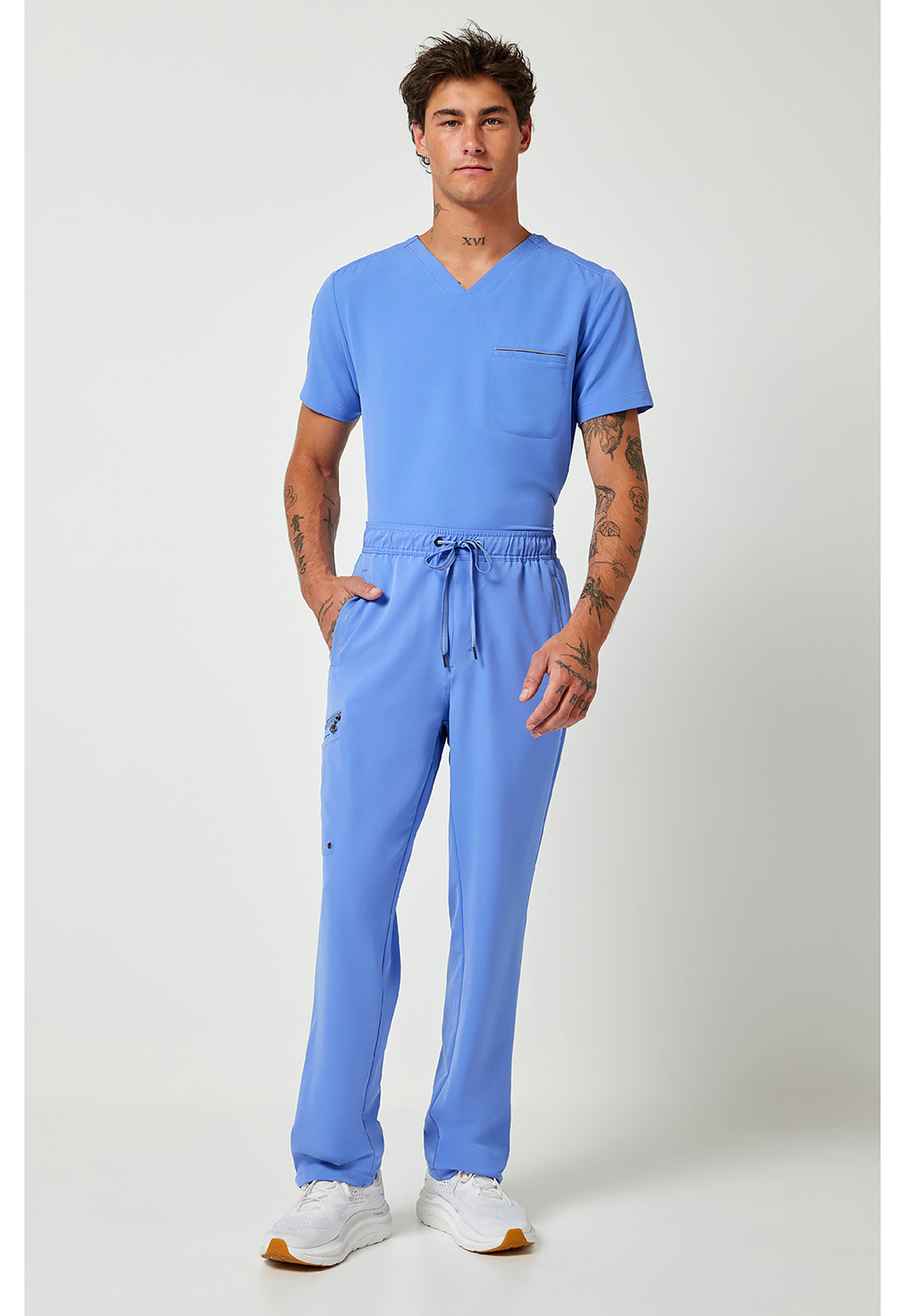 Noah-broek met middelhoge taille en rechte pijpen met stretchmateriaal