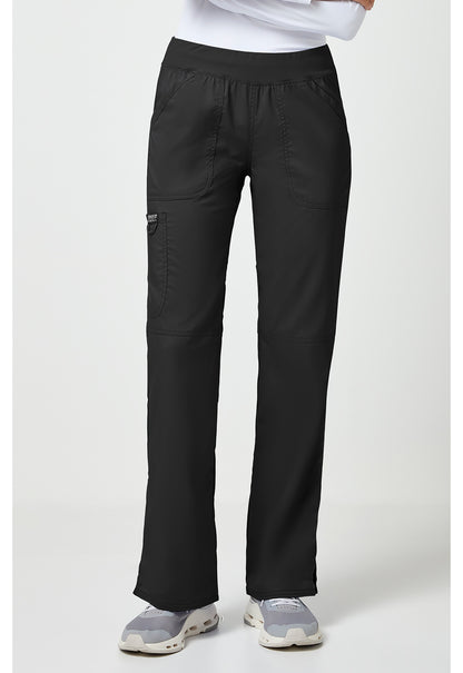 Pull-on broek met middelhoge taille en rechte pijpen met elastische tailleband en cargozak WWE110