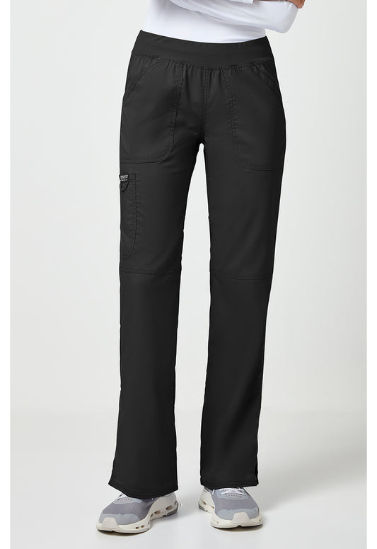 Pull-on broek met middelhoge taille en rechte pijpen met elastische tailleband en cargozak WWE110