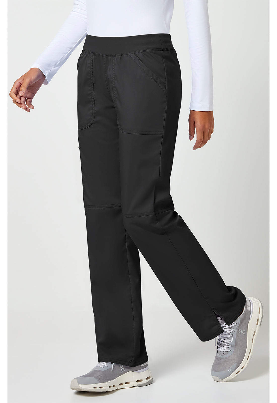 Pull-on broek met middelhoge taille en rechte pijpen met elastische tailleband en cargozak WWE110