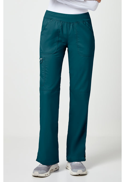 Pull-on broek met middelhoge taille en rechte pijpen met elastische tailleband en cargozak WWE110