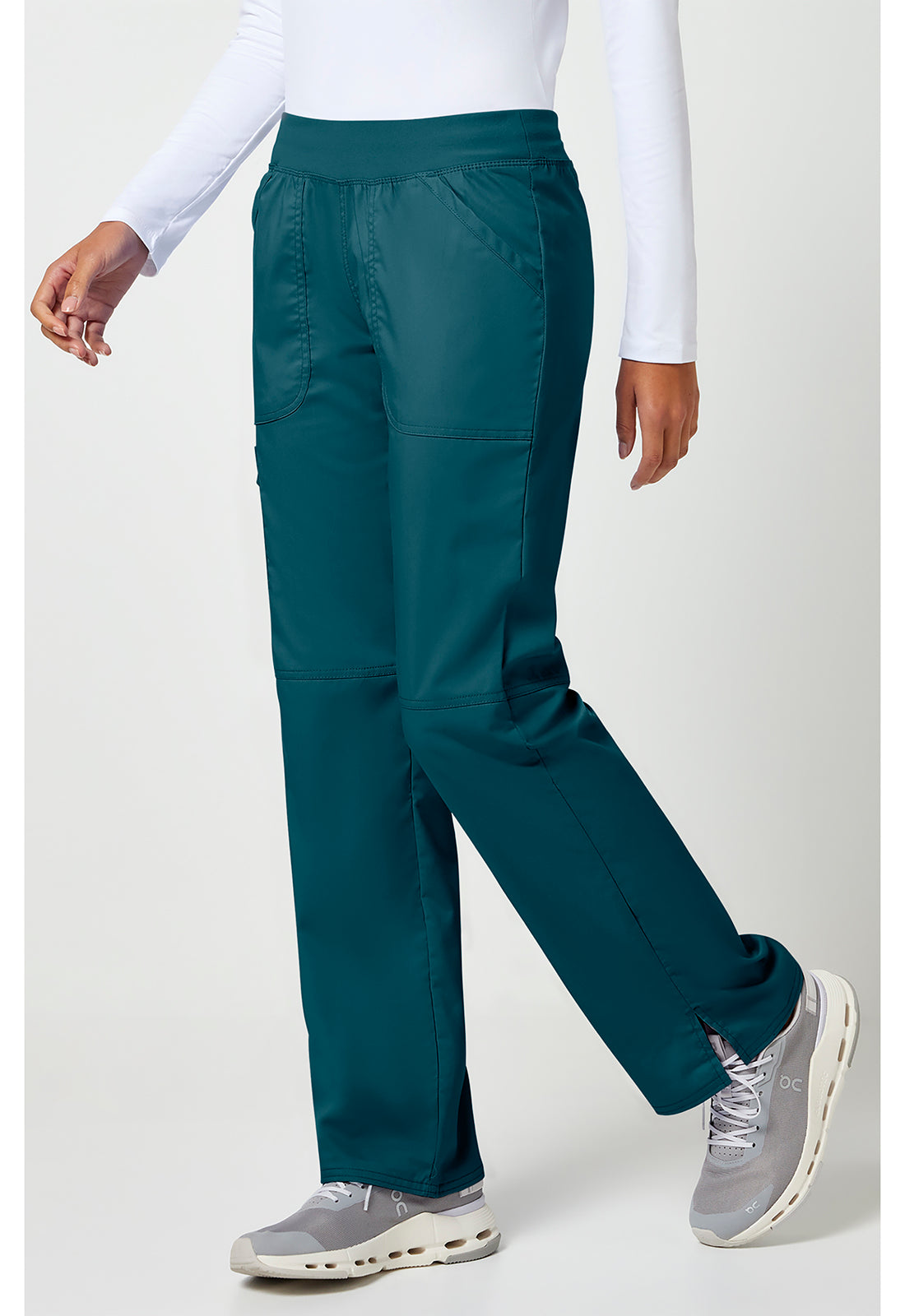 Pull-on broek met middelhoge taille en rechte pijpen met elastische tailleband en cargozak WWE110