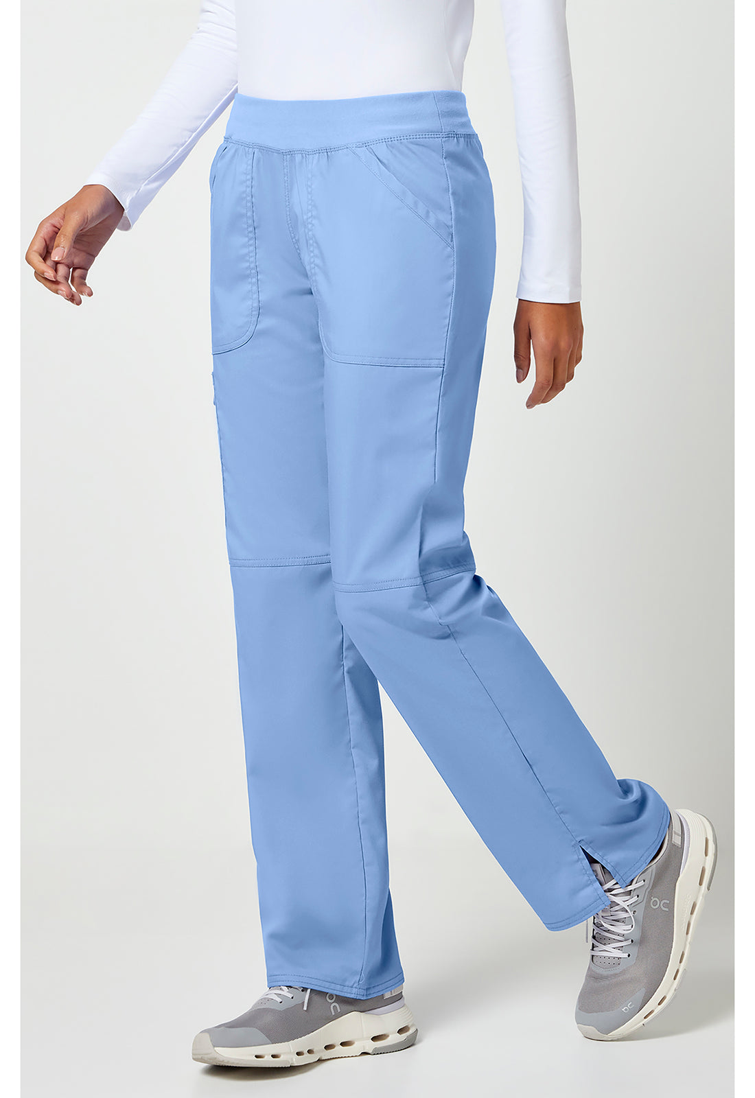 Pull-on broek met middelhoge taille en rechte pijpen met elastische tailleband en cargozak WWE110