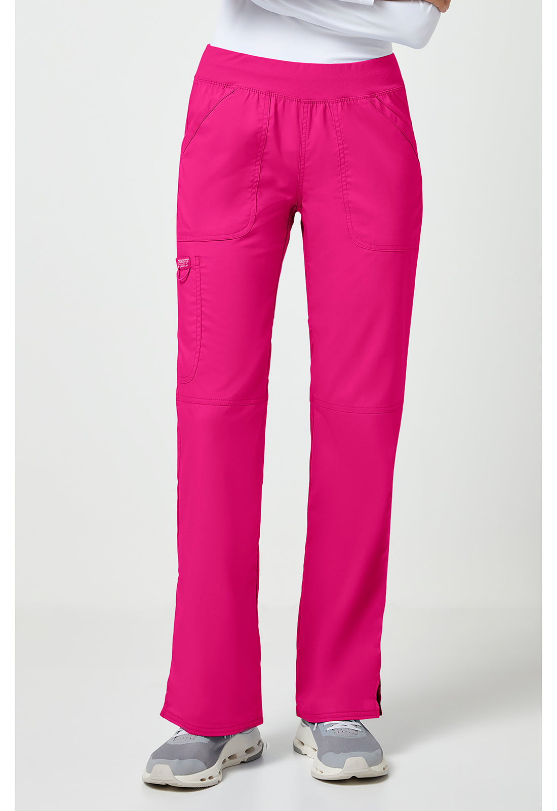Pull-on broek met middelhoge taille en rechte pijpen met elastische tailleband en cargozak WWE110