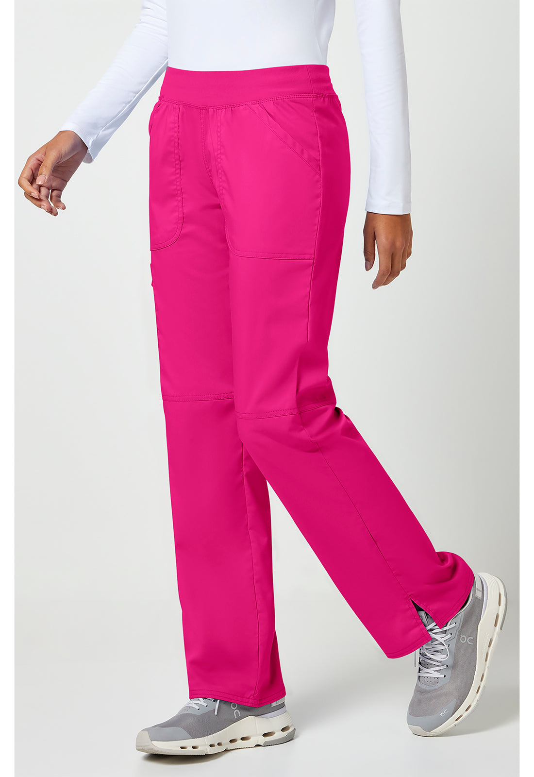 Pull-on broek met middelhoge taille en rechte pijpen met elastische tailleband en cargozak WWE110