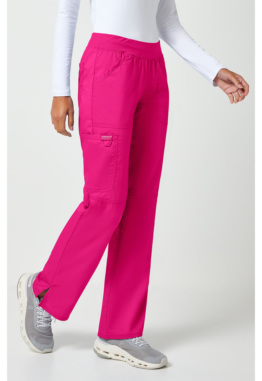 Pull-on broek met middelhoge taille en rechte pijpen met elastische tailleband en cargozak WWE110