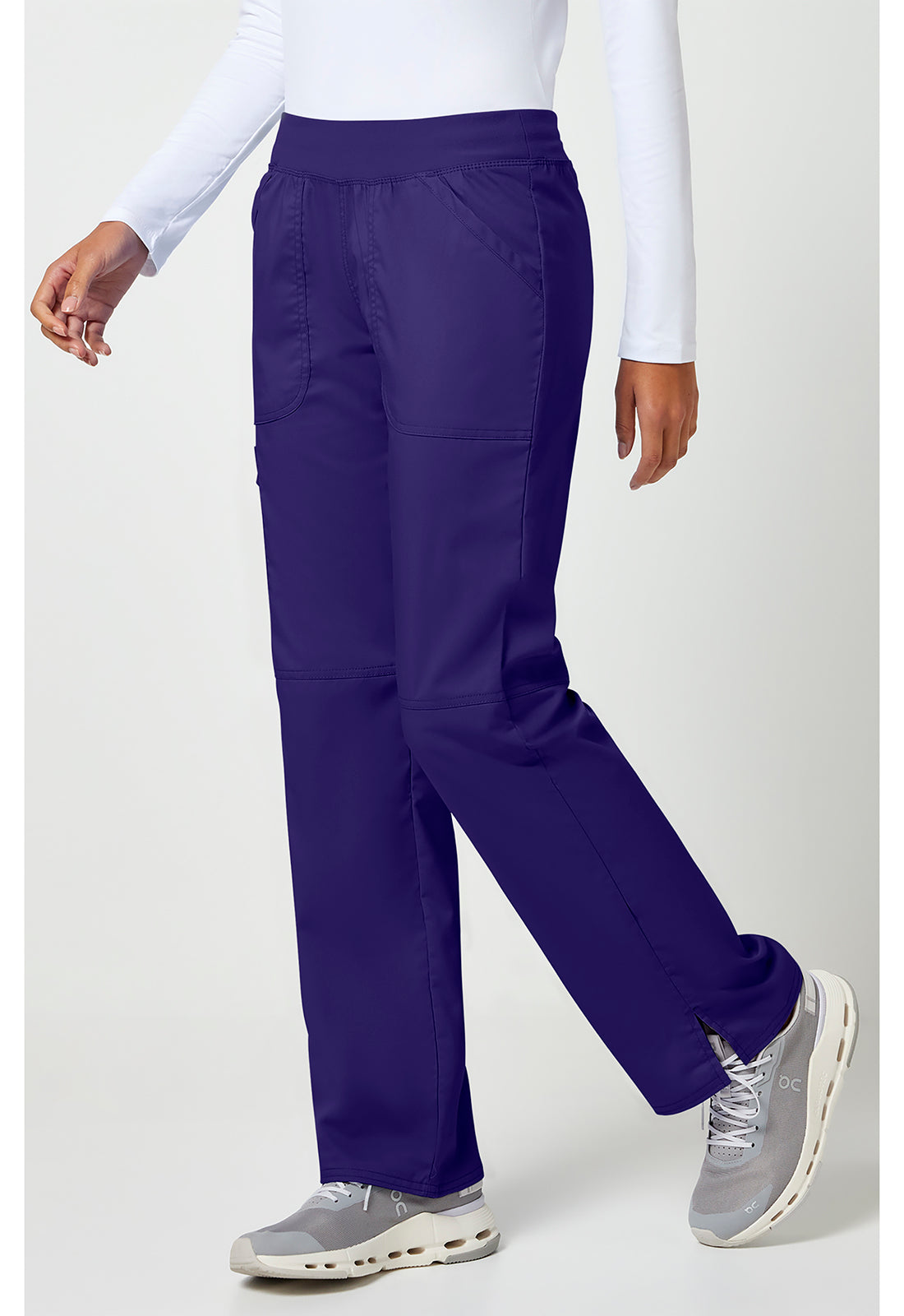 Pull-on broek met middelhoge taille en rechte pijpen met elastische tailleband en cargozak WWE110