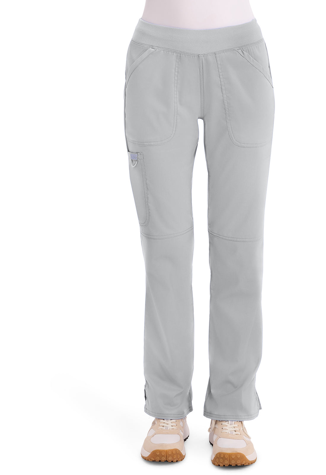 Pull-on broek met middelhoge taille en rechte pijpen met elastische tailleband en cargozak WWE110