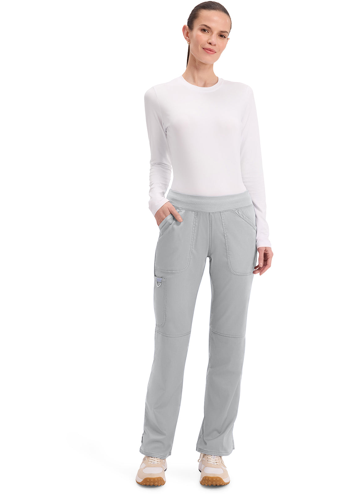 Pull-on broek met middelhoge taille en rechte pijpen met elastische tailleband en cargozak WWE110