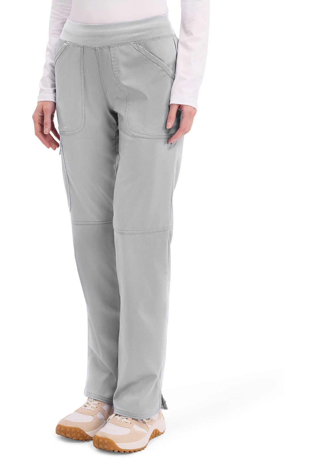 Pull-on broek met middelhoge taille en rechte pijpen met elastische tailleband en cargozak WWE110