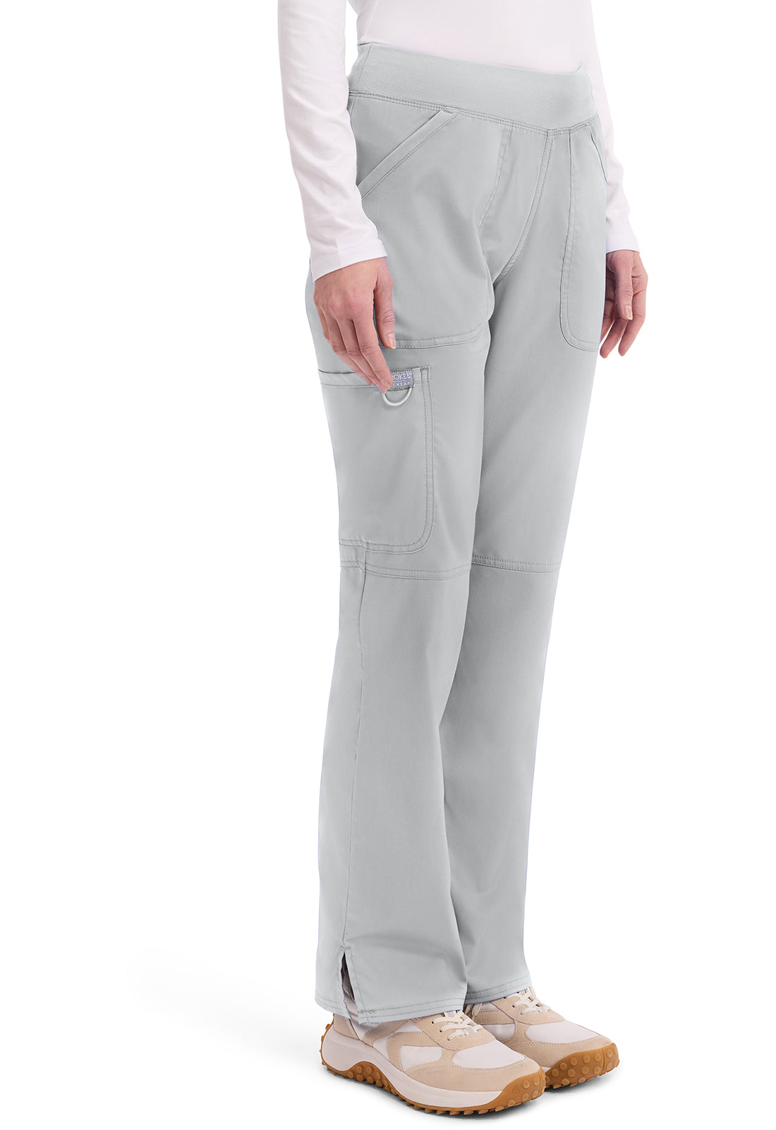 Pull-on broek met middelhoge taille en rechte pijpen met elastische tailleband en cargozak WWE110