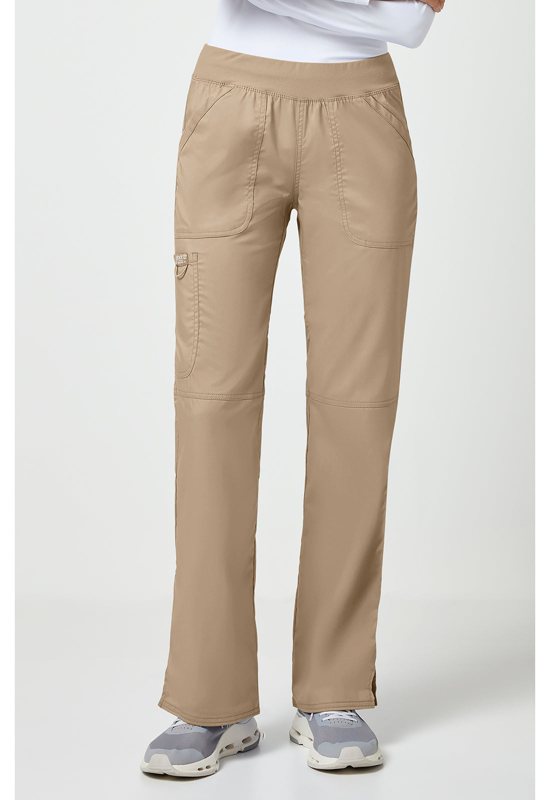Pull-on broek met middelhoge taille en rechte pijpen met elastische tailleband en cargozak WWE110
