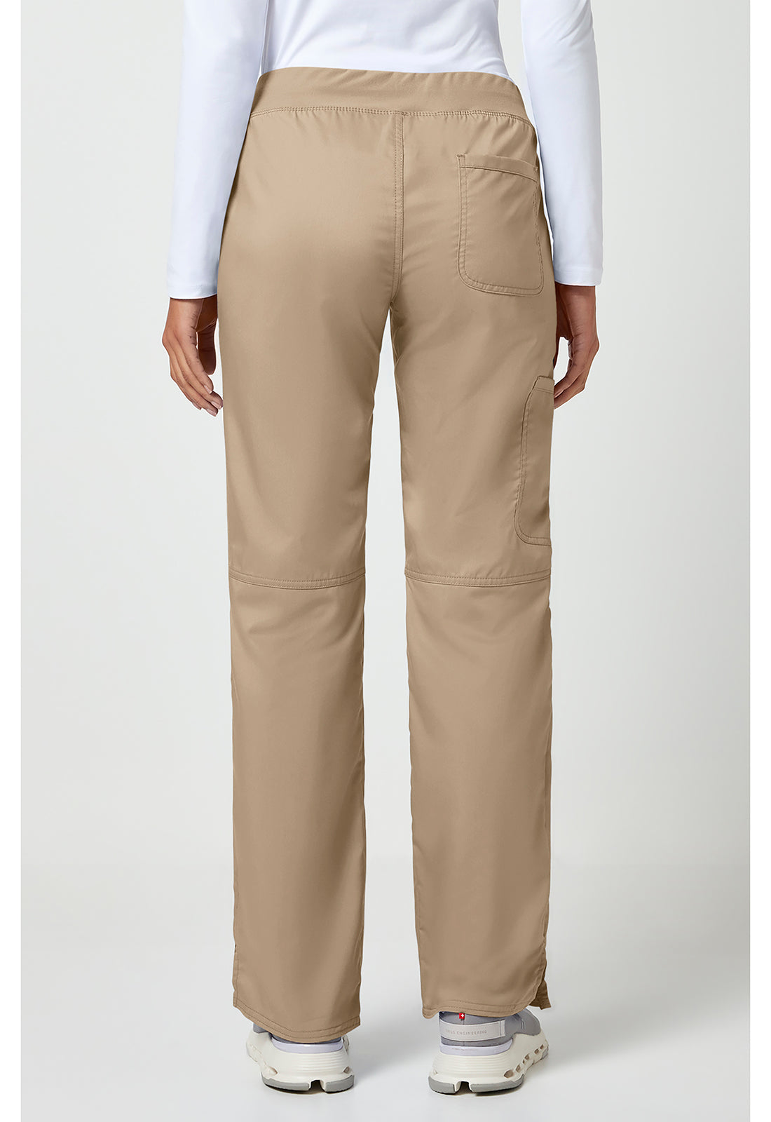 Pull-on broek met middelhoge taille en rechte pijpen met elastische tailleband en cargozak WWE110