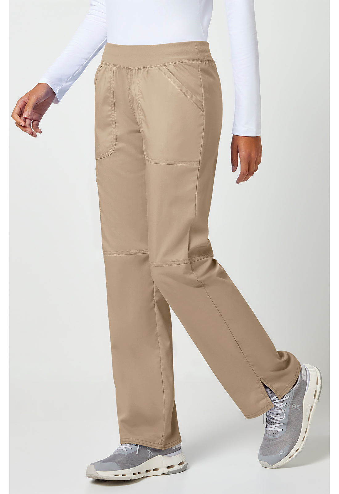 Pull-on broek met middelhoge taille en rechte pijpen met elastische tailleband en cargozak WWE110
