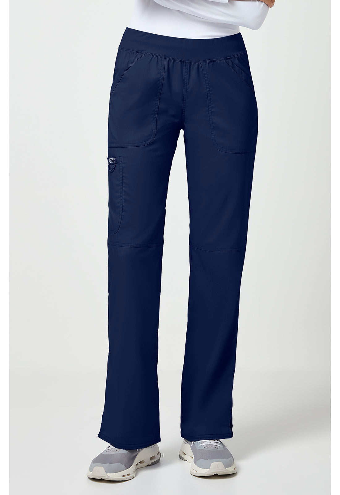 Pull-on broek met middelhoge taille en rechte pijpen met elastische tailleband en cargozak WWE110