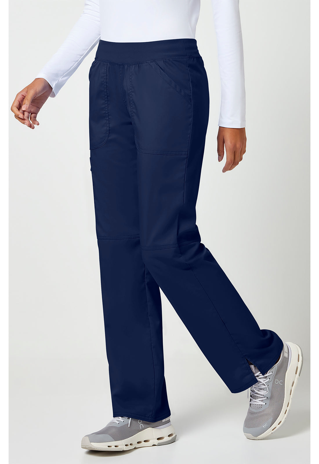 Pull-on broek met middelhoge taille en rechte pijpen met elastische tailleband en cargozak WWE110