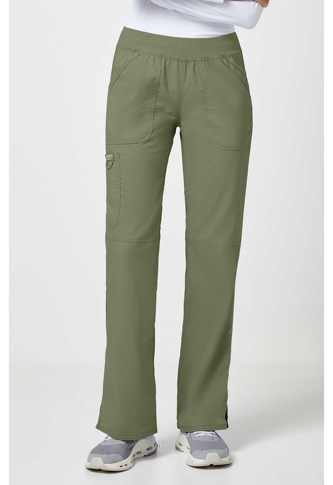 Pull-on broek met middelhoge taille en rechte pijpen met elastische tailleband en cargozak WWE110