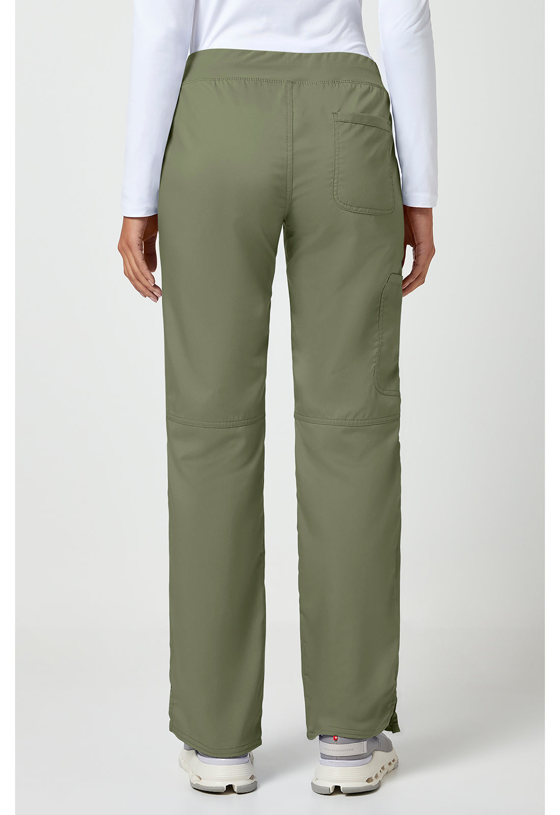 Pull-on broek met middelhoge taille en rechte pijpen met elastische tailleband en cargozak WWE110