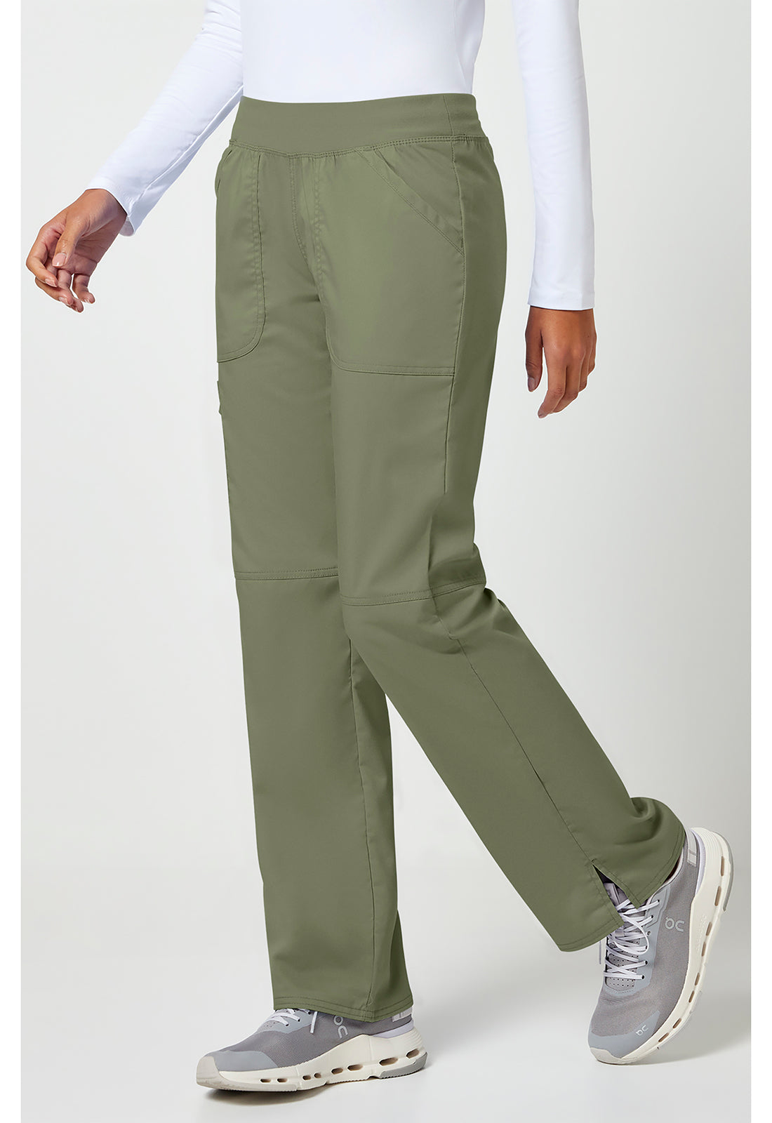 Pull-on broek met middelhoge taille en rechte pijpen met elastische tailleband en cargozak WWE110