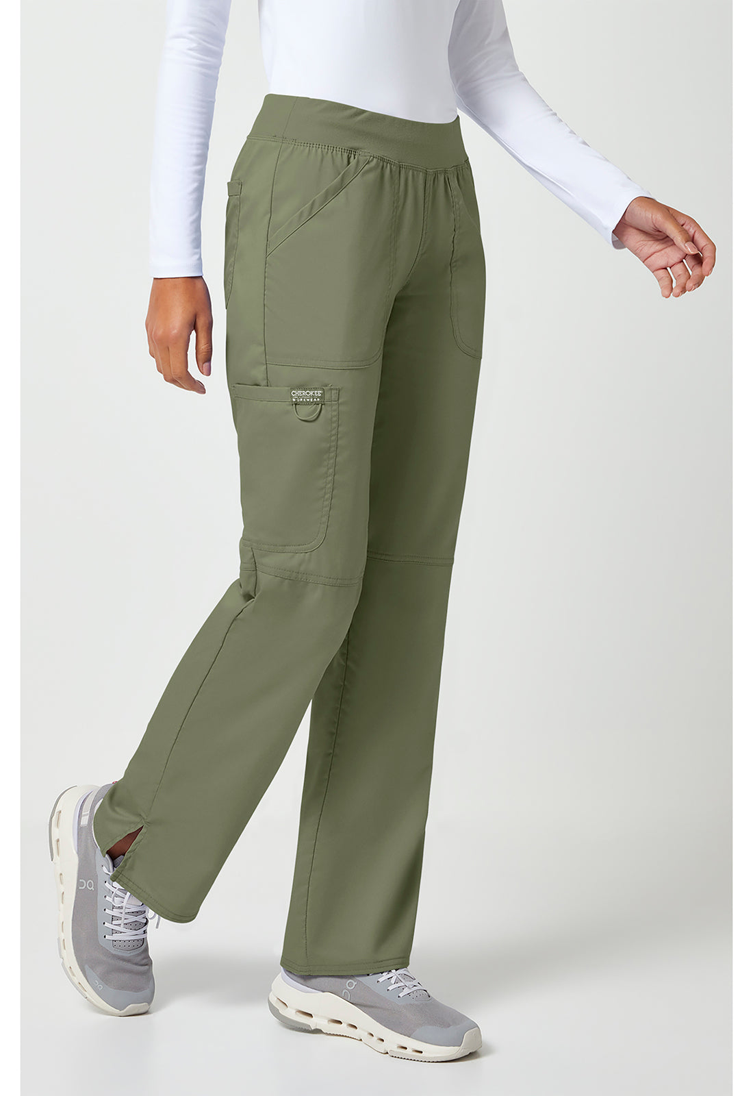 Pull-on broek met middelhoge taille en rechte pijpen met elastische tailleband en cargozak WWE110