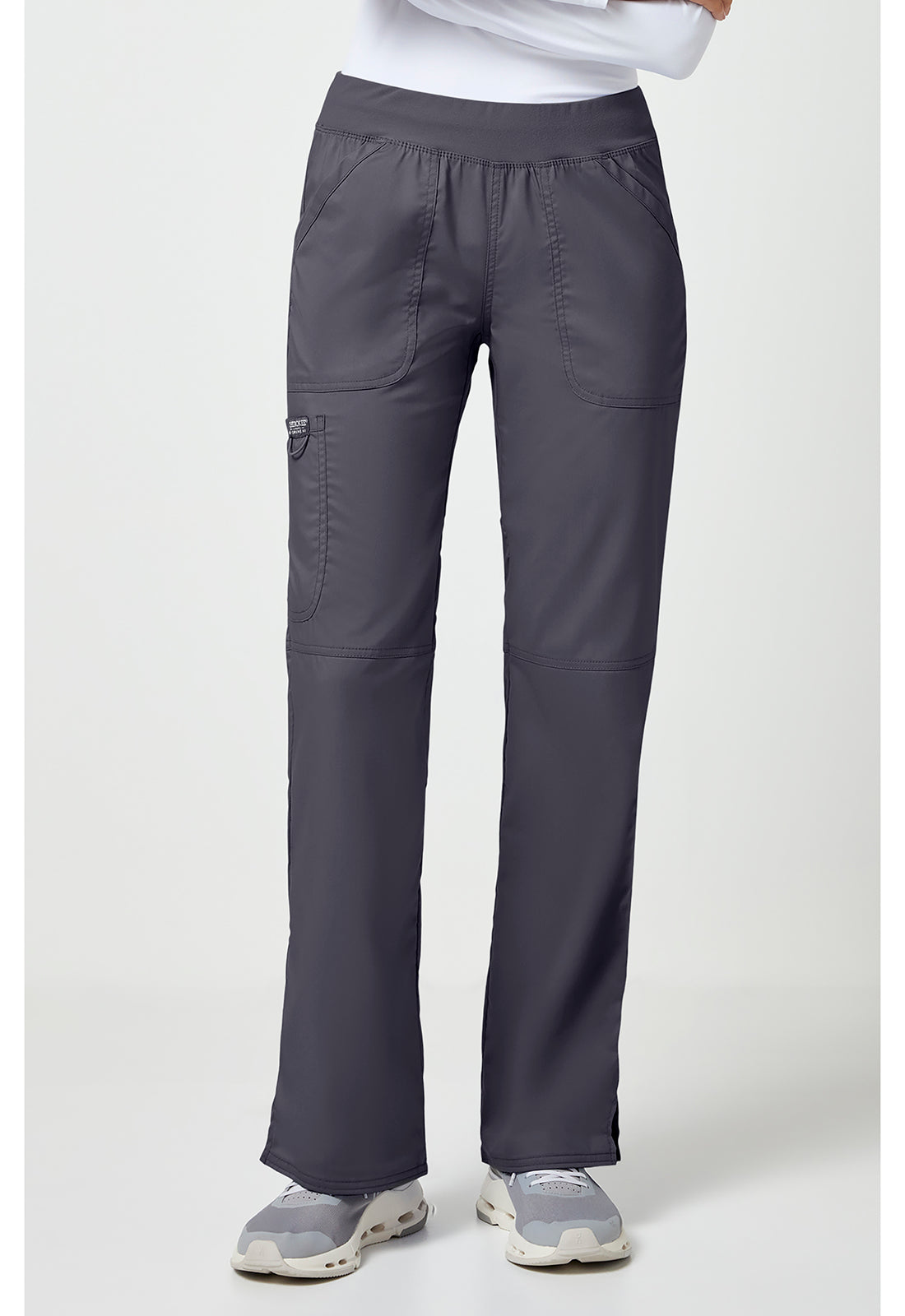 Pull-on broek met middelhoge taille en rechte pijpen met elastische tailleband en cargozak WWE110