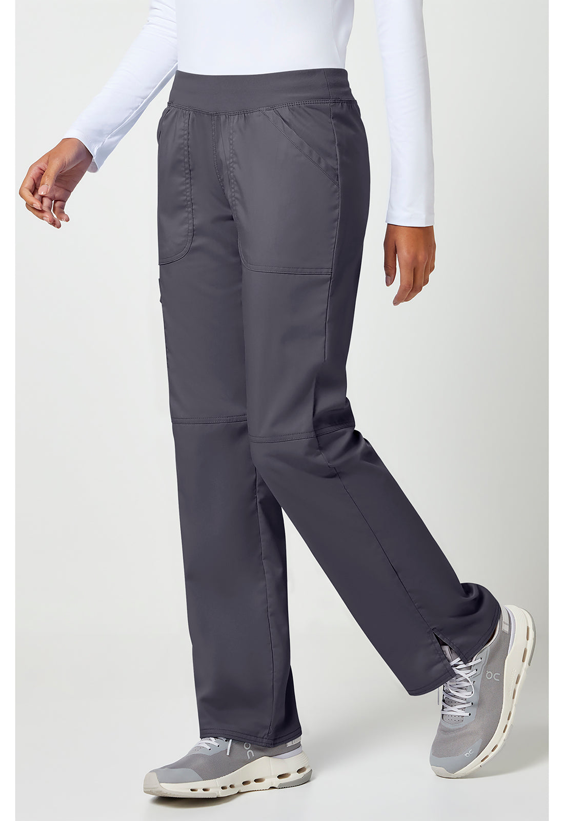 Pull-on broek met middelhoge taille en rechte pijpen met elastische tailleband en cargozak WWE110