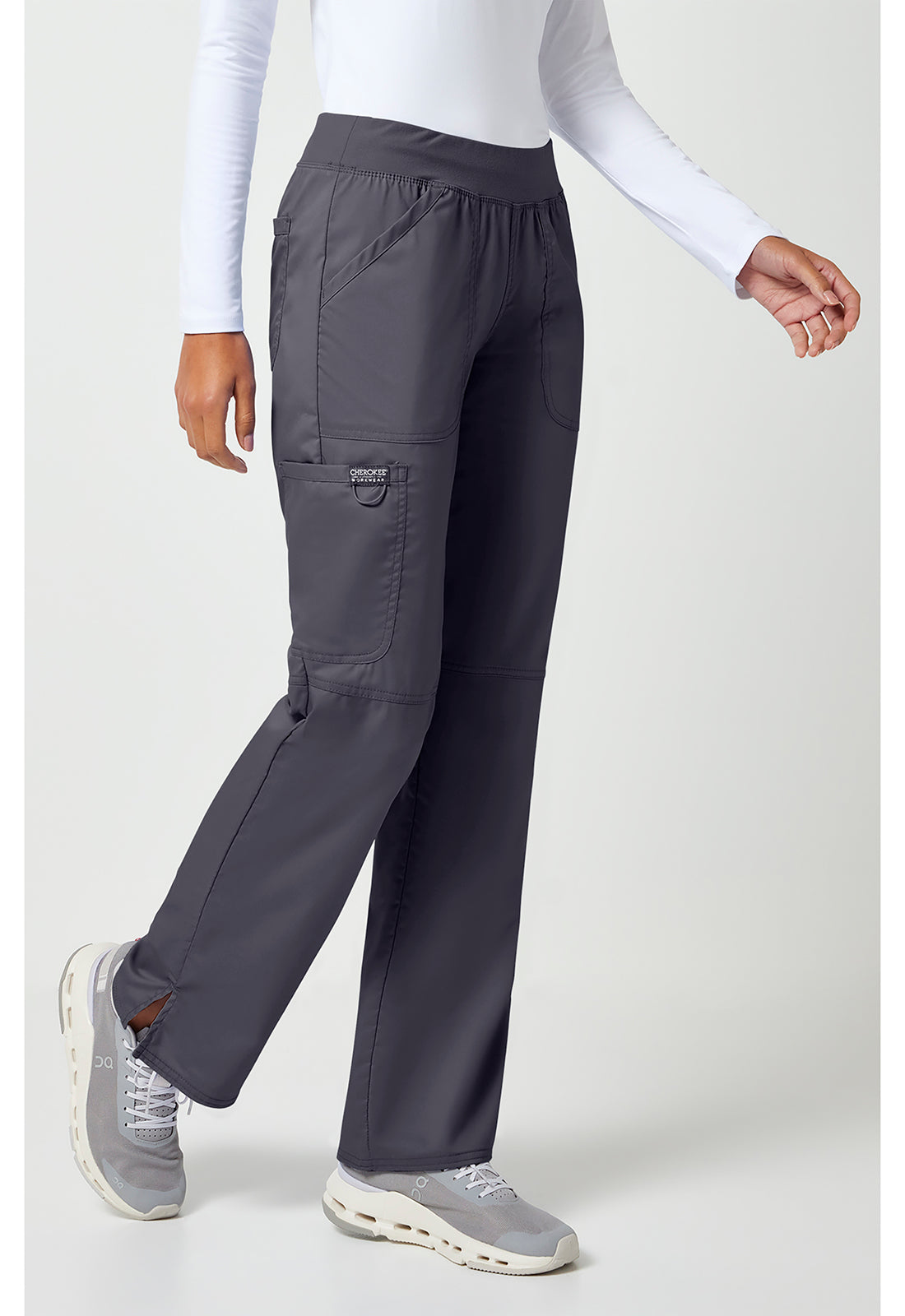 Pull-on broek met middelhoge taille en rechte pijpen met elastische tailleband en cargozak WWE110