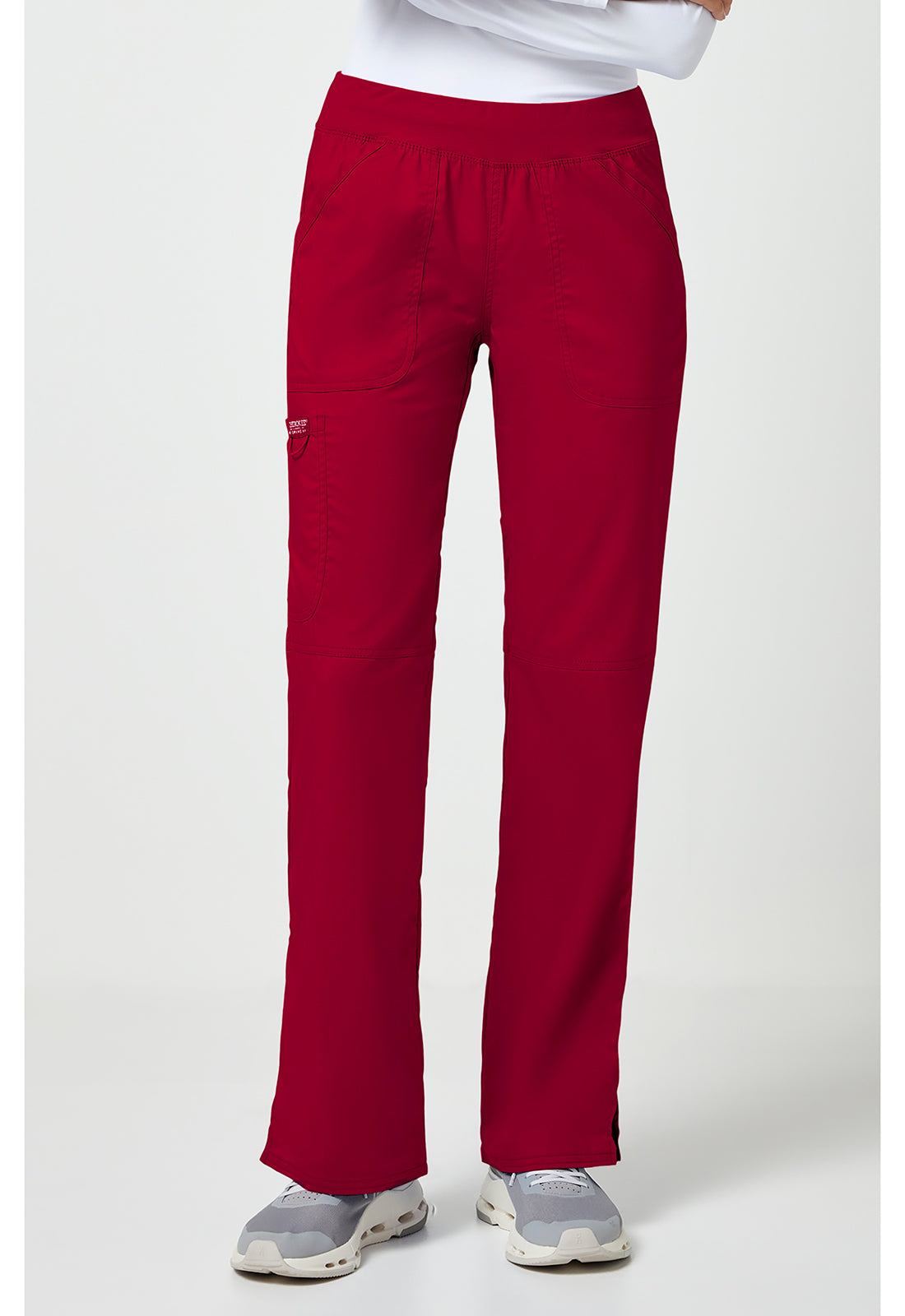 Pull-on broek met middelhoge taille en rechte pijpen met elastische tailleband en cargozak WWE110