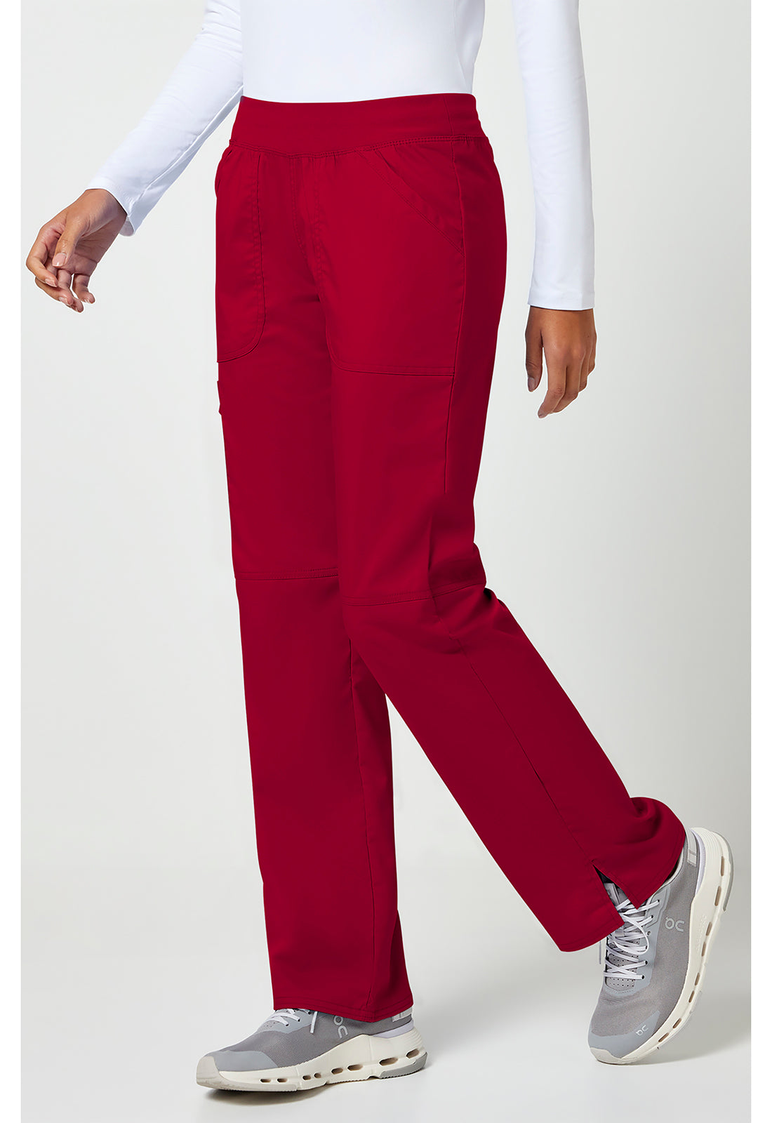 Pull-on broek met middelhoge taille en rechte pijpen met elastische tailleband en cargozak WWE110