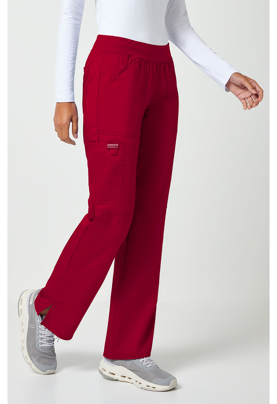 Pull-on broek met middelhoge taille en rechte pijpen met elastische tailleband en cargozak WWE110