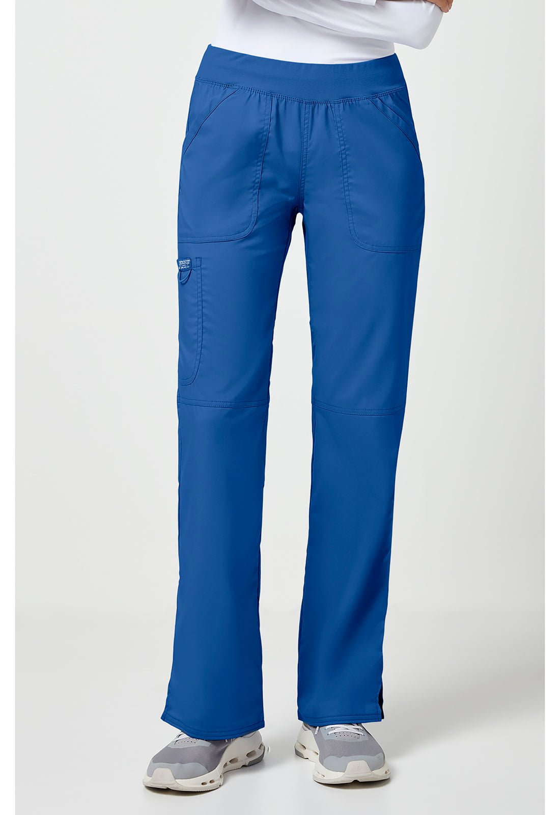 Pull-on broek met middelhoge taille en rechte pijpen met elastische tailleband en cargozak WWE110