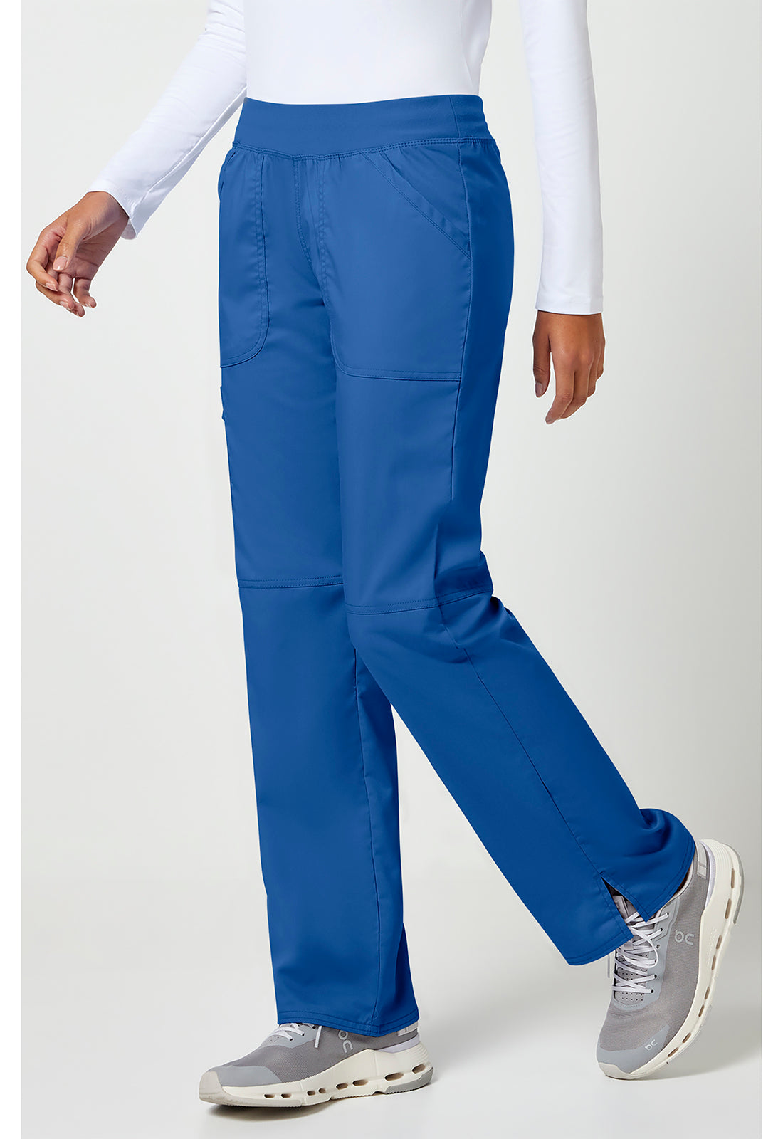 Pull-on broek met middelhoge taille en rechte pijpen met elastische tailleband en cargozak WWE110