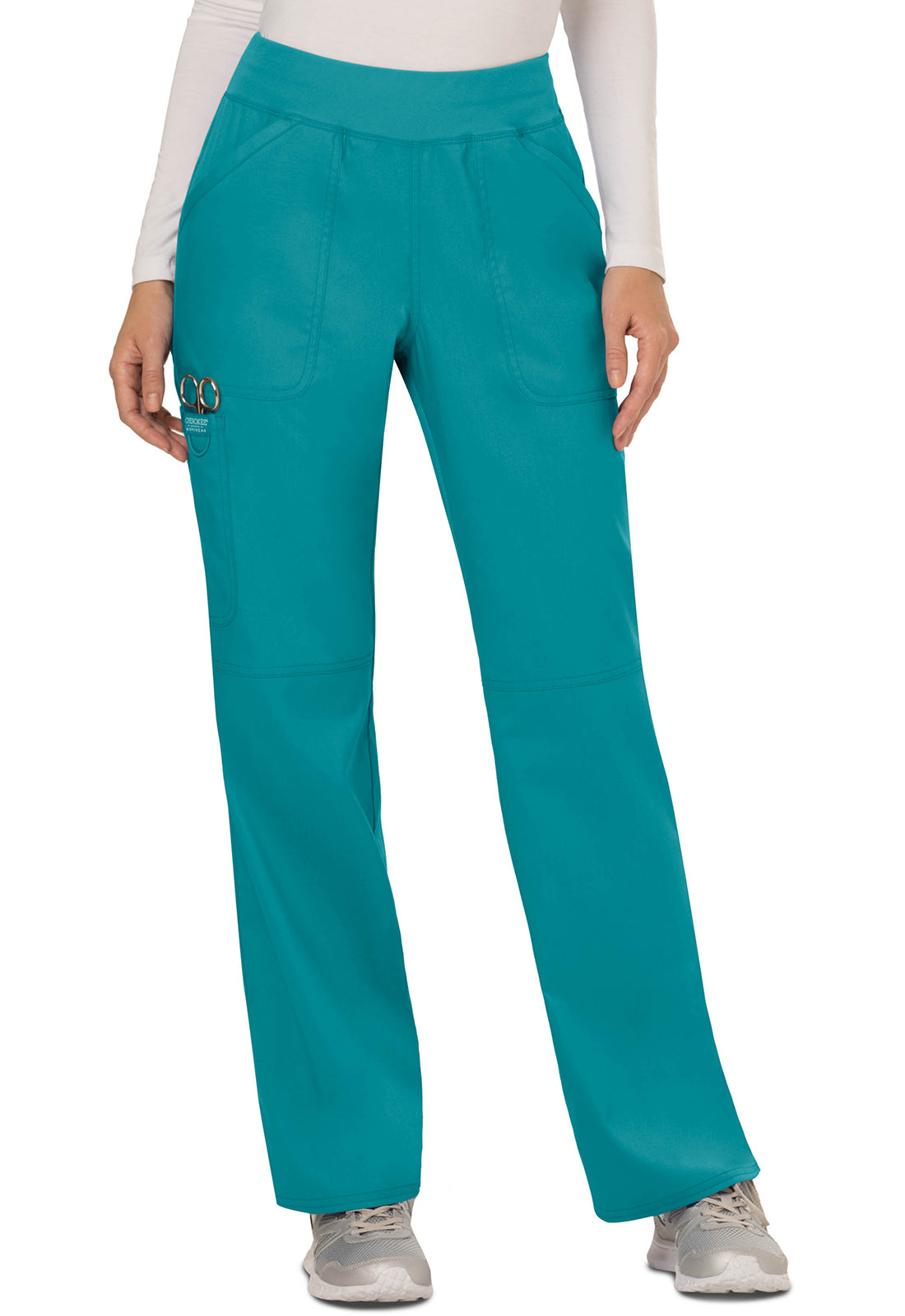 Pull-on broek met middelhoge taille en rechte pijpen met elastische tailleband en cargozak WWE110