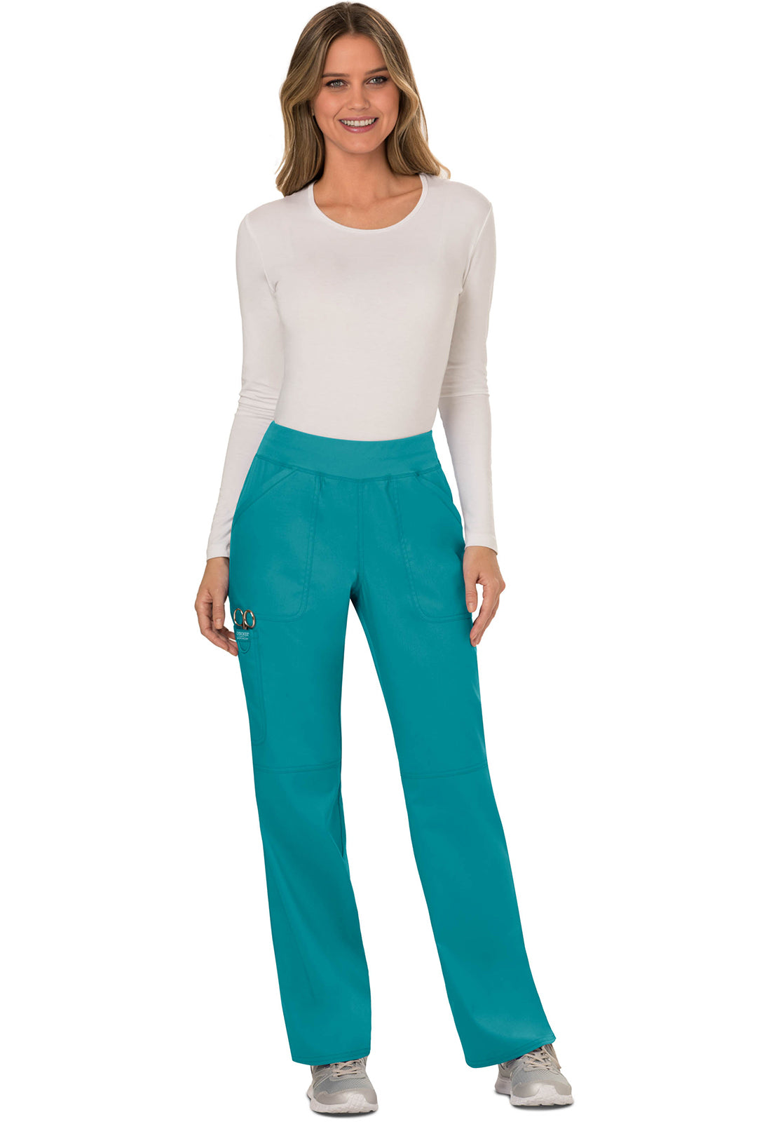 Pull-on broek met middelhoge taille en rechte pijpen met elastische tailleband en cargozak WWE110