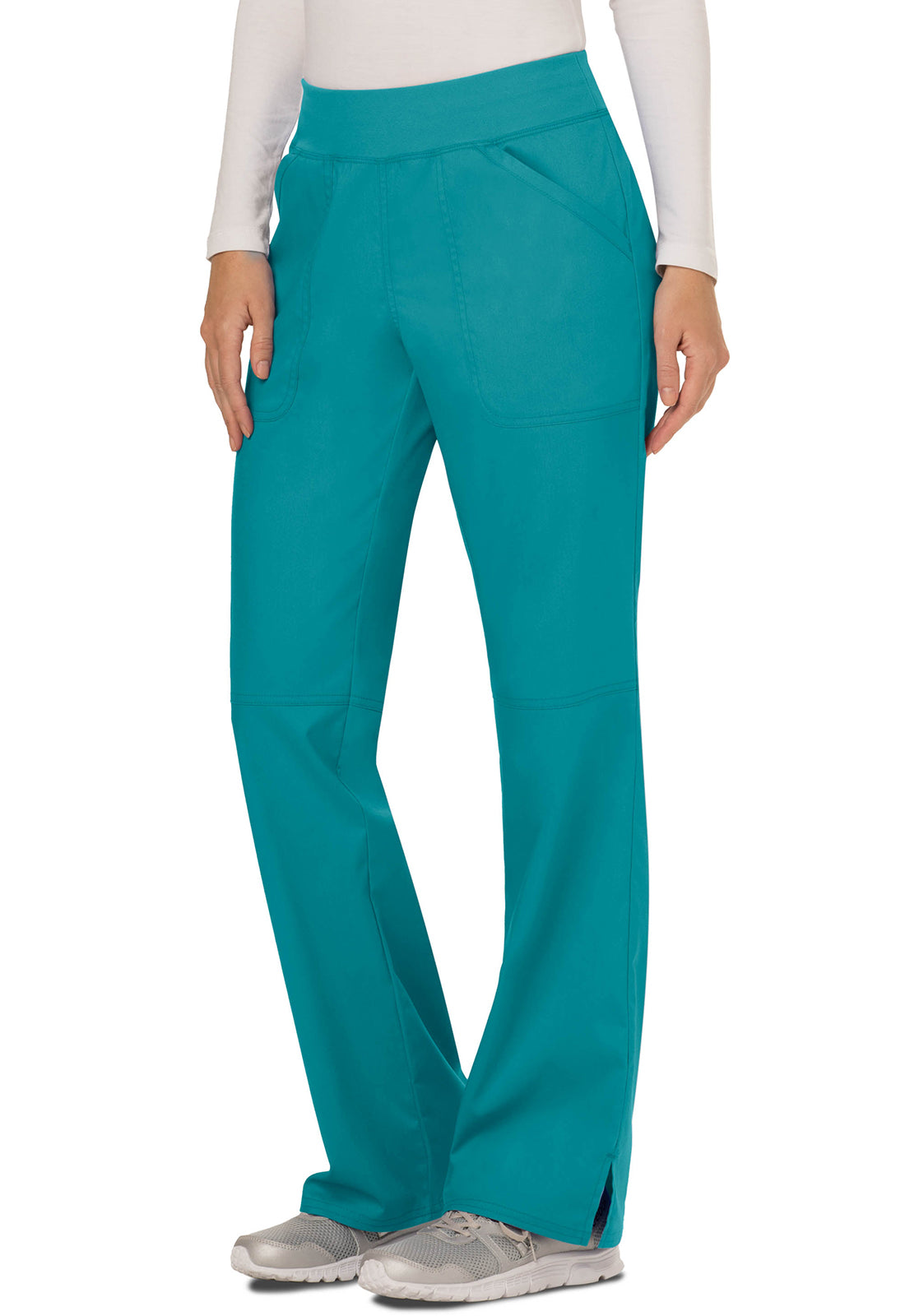 Pull-on broek met middelhoge taille en rechte pijpen met elastische tailleband en cargozak WWE110