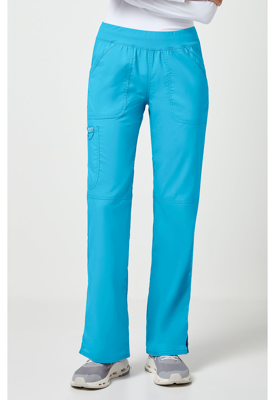 Pull-on broek met middelhoge taille en rechte pijpen met elastische tailleband en cargozak WWE110