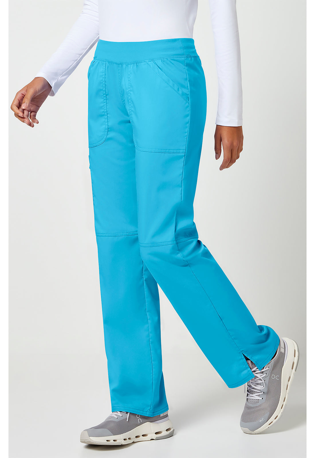 Pull-on broek met middelhoge taille en rechte pijpen met elastische tailleband en cargozak WWE110