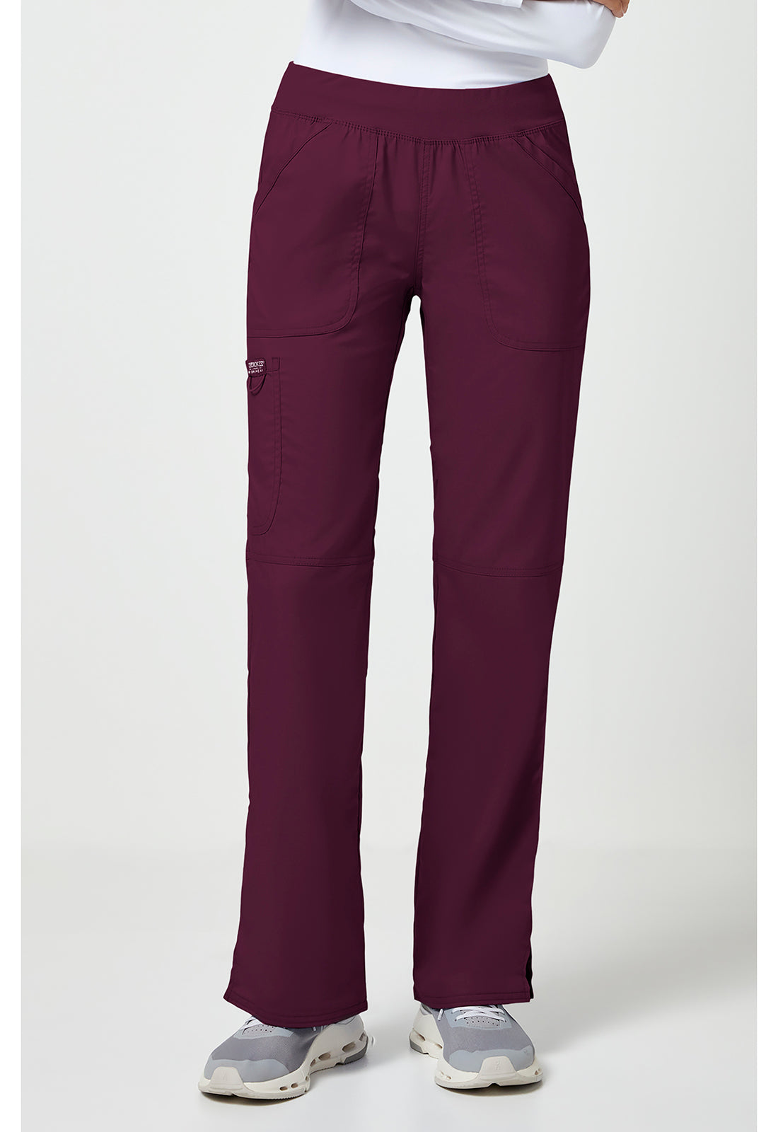 Pull-on broek met middelhoge taille en rechte pijpen met elastische tailleband en cargozak WWE110