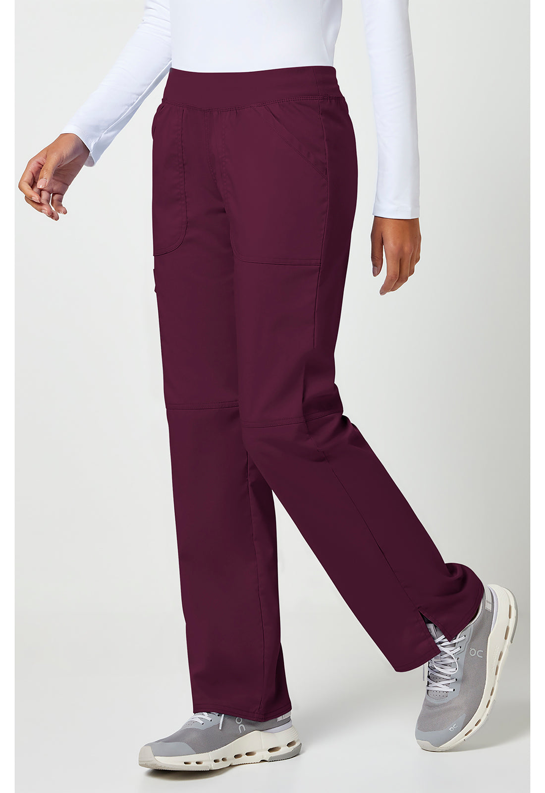 Pull-on broek met middelhoge taille en rechte pijpen met elastische tailleband en cargozak WWE110