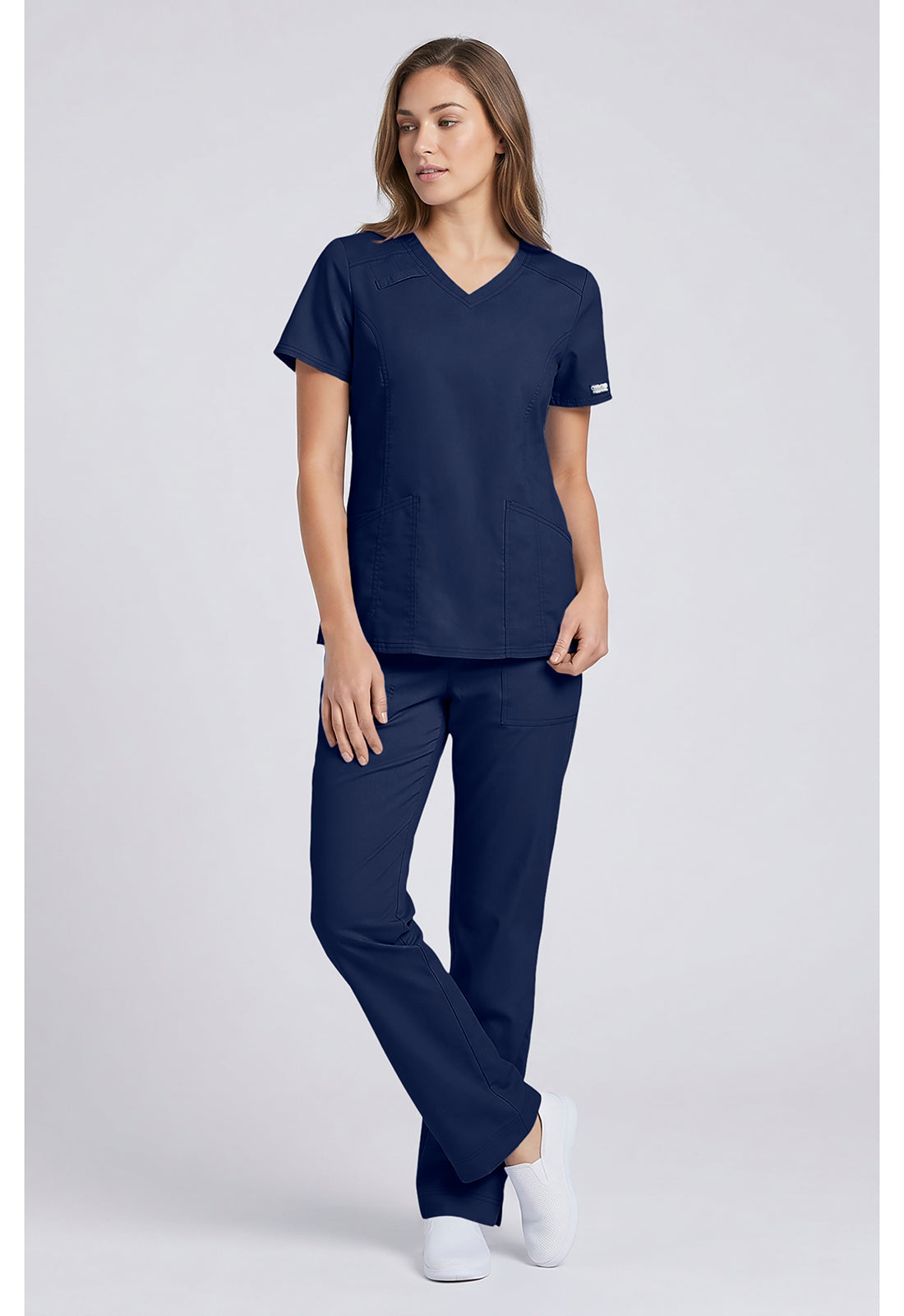 Top met V-hals met prinsessennaden, stethoscooplus en 2-way stretch WWE4710