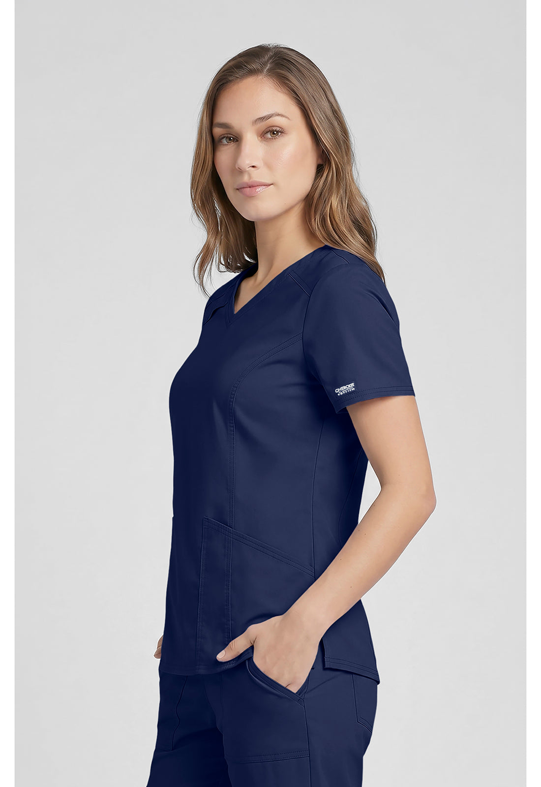 Top met V-hals met prinsessennaden, stethoscooplus en 2-way stretch WWE4710
