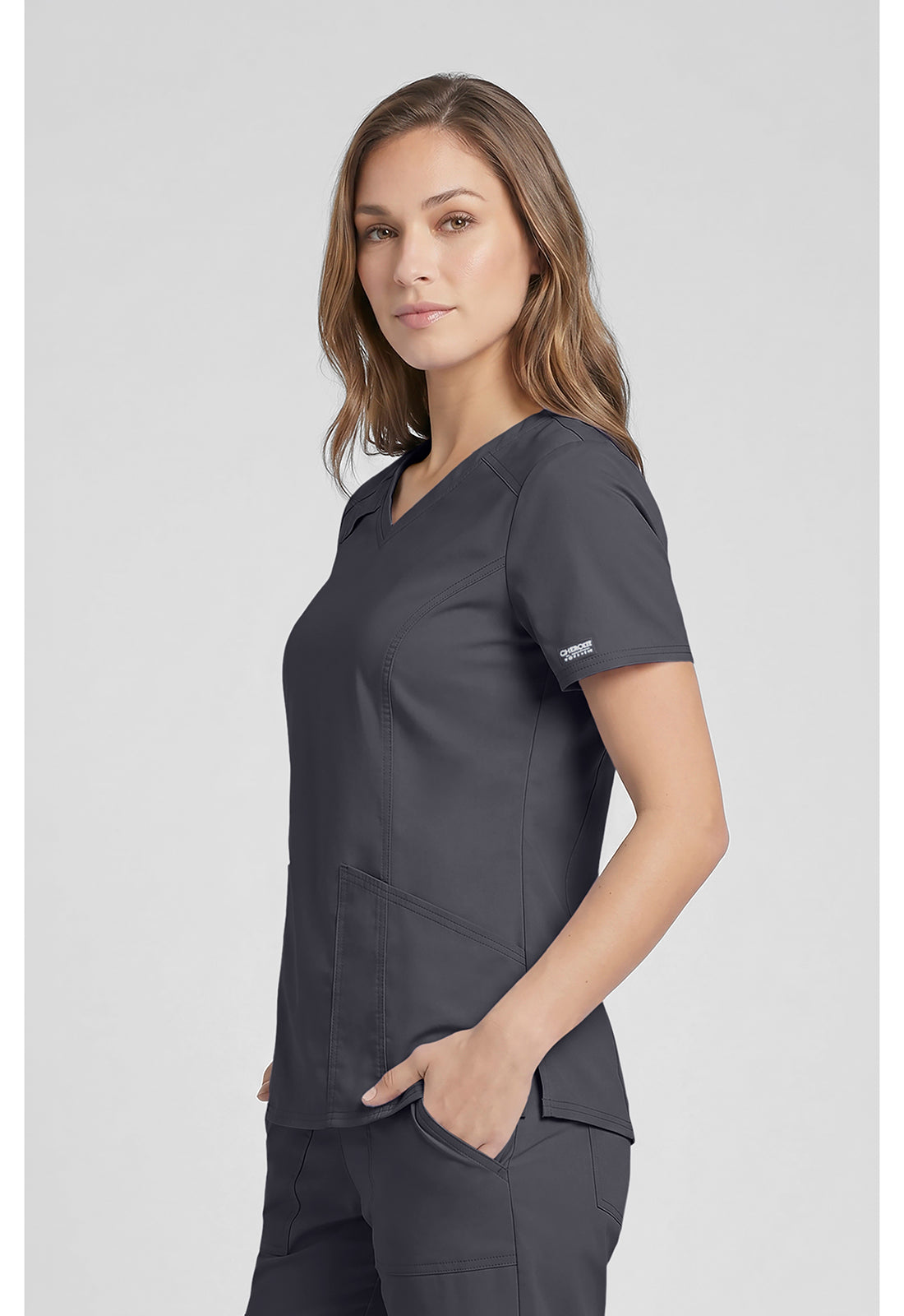 Top met V-hals met prinsessennaden, stethoscooplus en 2-way stretch WWE4710
